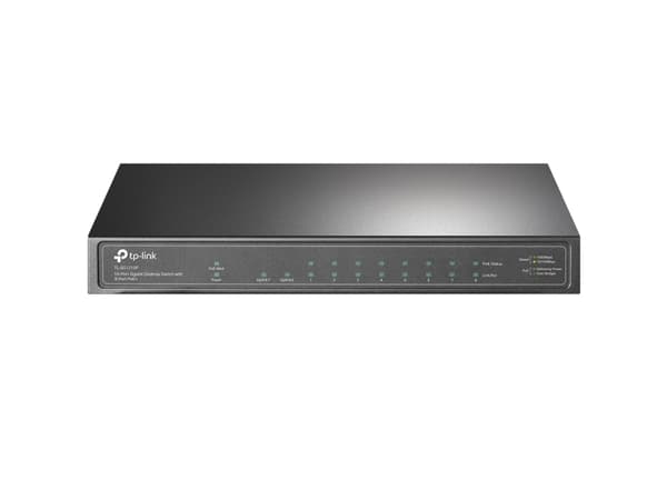 TP-Link TL-SG1210P - Switch - ohanterad - 8 x 10/100/1000 (PoE+) + 1 x 10/100/1000 (upplänk) + 1 x gigabit SFP (upplänk) - skrivbordsmodell - PoE+ (6
