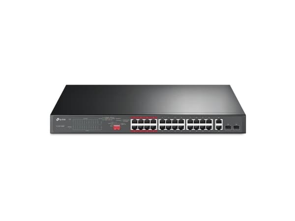 TP-Link TL-SL1226P - Switch - ohanterad - 24 x 10/100 (PoE+) + 2 x 10/100/1000 + 2 x kombinations-Gigabit SFP - skrivbordsmodell, rackmonterbar - PoE