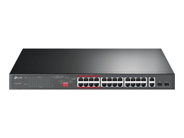 TP-Link TL-SL1226P - Switch - ohanterad - 24 x 10/100 (PoE+) + 2 x 10/100/1000 + 2 x kombinations-Gigabit SFP - skrivbordsmodell, rackmonterbar - PoE