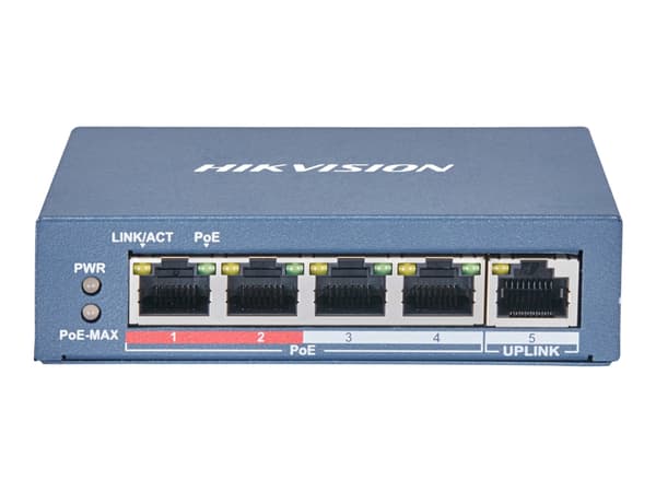 Hikvision Pro Series DS-3E0105P-E(B) - Switch - ohanterad - 4 x 10/100 (PoE+) + 1 x 10/100 (upplänk) - skrivbordsmodell - PoE+ (60 W)
