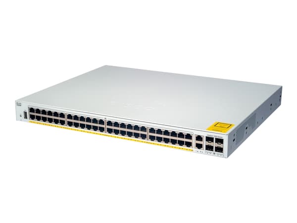 Cisco Catalyst 1000-48P-4G-L - Switch - Administrerad - 24 x 10/100/1000 (PoE+) + 24 x 10/100/1000 + 4 x gigabit SFP (upplänk) - rackmonterbar - PoE+ Grå