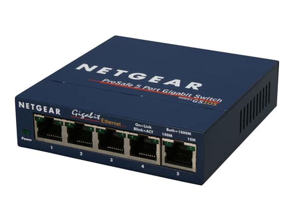 NETGEAR GS105 - Switch - 5 x 10/100/1000 - stasjonær (en pakke 4) Blå