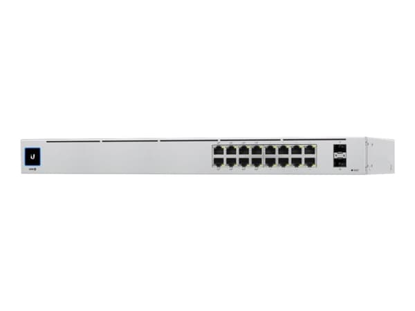 Ubiquiti UniFi Switch USW-16-POE - Switch - Styrt - 16 x 10/100/1000 (8 PoE+) + 2 x Gigabit SFP (opplink) - stasjonær, rackmonterbar - PoE+ (42 W)