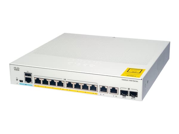 Cisco Catalyst 1000-8P-2G-L - Switch - Styrt - 4 x 10/100/1000 (PoE+) + 4 x 10/100/1000 + 2 x kombo Gigabit SFP (opplink) - rackmonterbar - PoE+ (67