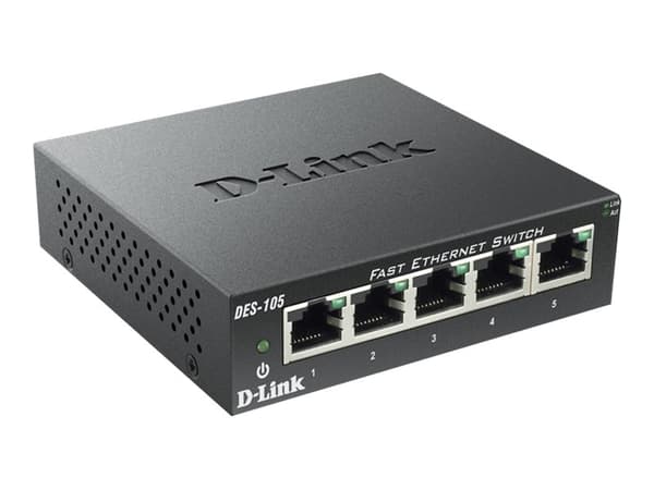 D-Link DES 105 - Switch - 5 x 10/100 - stasjonær Sort