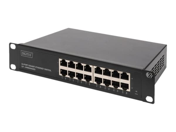 DIGITUS DN-80115 - Switch - ikke-styrt - 16 x 10/100/1000 - rackmonterbar Sort