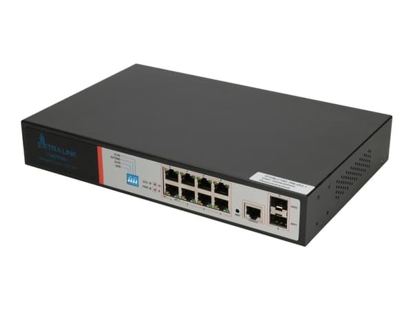 Extralink VICTOR - Switch - Styrt - 8 x 10/100/1000 (PoE+) + 2 x SFP (mini-GBIC) (opplink) - rackmonterbar - PoE+ (150 W) Sort