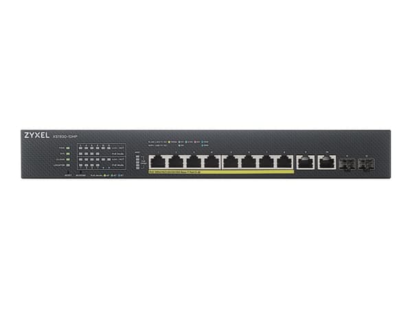 Zyxel XS1930-12HP - Kytkin - älykäs - 8 x 100/1000/2.5G/5G/10GBase-T (PoE++) + 2 x 100/1000/2.5G/5G/10GBase-T + 2 x 10 Gigabit SFP+ - monterbar på st musta
