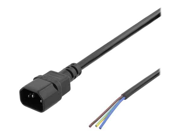 DELTACO - Strømkabel - IEC 60320 C14 til uisolert tråd - 2 m - svart
