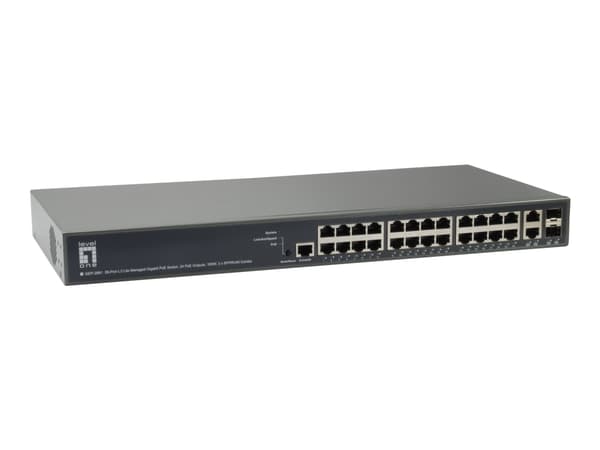 LevelOne GEP-2681 - Switch - L3 Lite - Styrt - 24 x 10/100/1000 (PoE+) + 2 x Gigabit SFP - rackmonterbar - PoE+ (185 W) Sort
