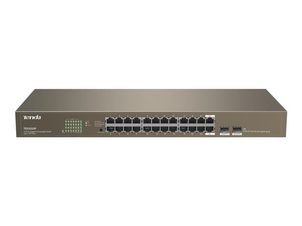 Tenda TEG1024F - Switch - ohanterad - 24 x 10/100/1000 + 2 x kombinations-Gigabit SFP - skrivbordsmodell, rackmonterbar