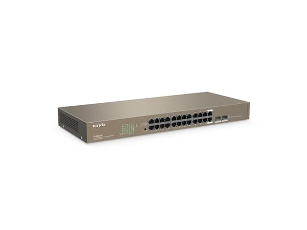 Tenda TEG1024F - Switch - ohanterad - 24 x 10/100/1000 + 2 x kombinations-Gigabit SFP - skrivbordsmodell, rackmonterbar