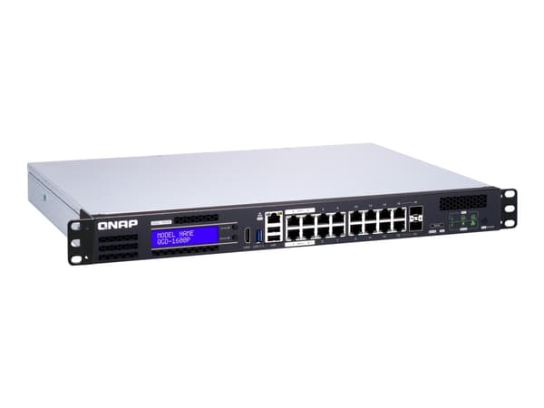 QNAP QGD-1600P - Switch - smart - 4 x 10/100/1000 (PoE++) + 10 x 10/100/1000 (PoE+) + 2 x Gigabit SFP (PoE+)-kombinasjon - rackmonterbar - PoE++ (370