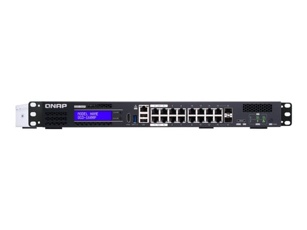 QNAP QGD-1600P - Switch - smart - 4 x 10/100/1000 (PoE++) + 10 x 10/100/1000 (PoE+) + 2 x Gigabit SFP (PoE+)-kombinasjon - rackmonterbar - PoE++ (370