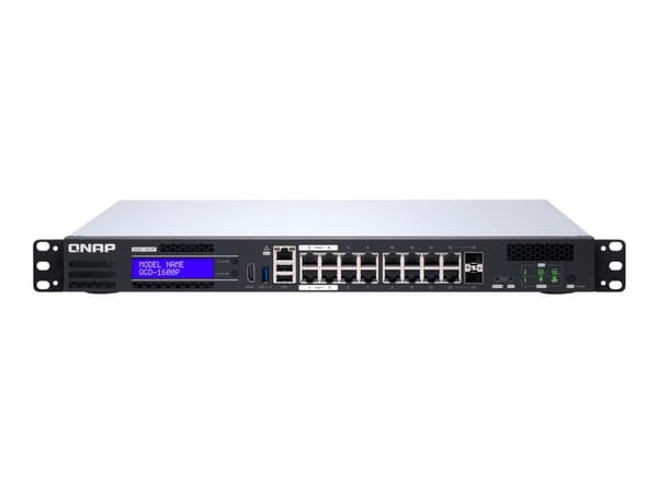 QNAP QGD-1600P - Switch - smart - 4 x 10/100/1000 (PoE++) + 10 x 10/100/1000 (PoE+) + 2 x Gigabit SFP (PoE+)-kombinasjon - rackmonterbar - PoE++ (370