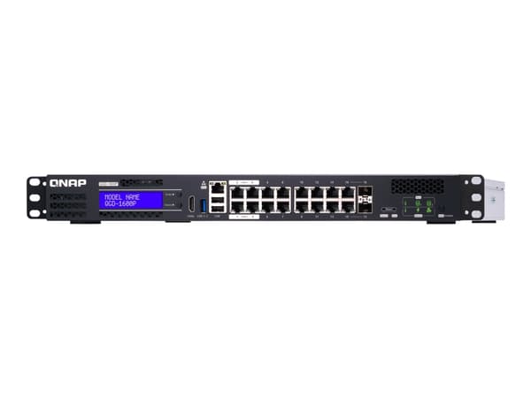 QNAP QGD-1600P - Switch - smart - 4 x 10/100/1000 (PoE++) + 10 x 10/100/1000 (PoE+) + 2 x Gigabit SFP (PoE+)-kombinasjon - rackmonterbar - PoE++ (370