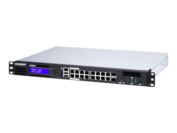 QNAP QGD-1600P - Switch - smart - 4 x 10/100/1000 (PoE++) + 10 x 10/100/1000 (PoE+) + 2 x Gigabit SFP (PoE+)-kombinasjon - rackmonterbar - PoE++ (370