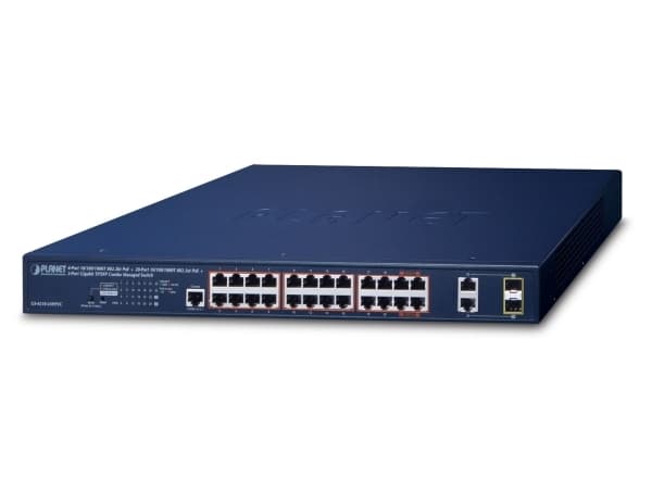 PLANET GS-4210-24HP2C - Switch - L4 - Administrerad - 20 x 10/100/1000 (PoE+) + 4 x 10/100/1000 (PoE++) + 2 x kombination Gigabit Ethernet/Gigabit SF