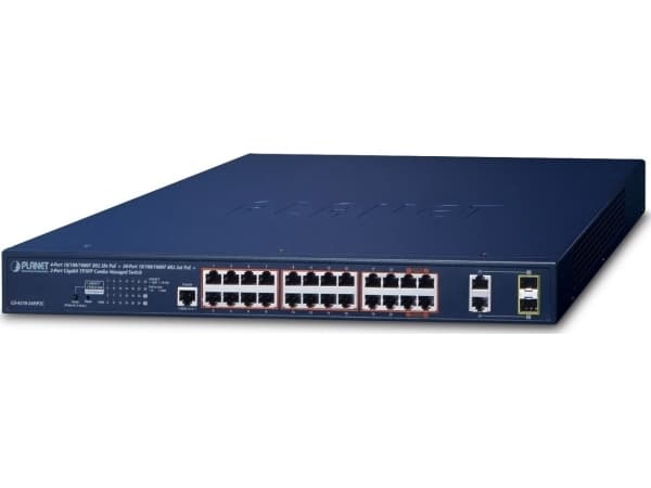 PLANET GS-4210-24HP2C - Switch - L4 - Administrerad - 20 x 10/100/1000 (PoE+) + 4 x 10/100/1000 (PoE++) + 2 x kombination Gigabit Ethernet/Gigabit SF