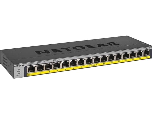 NETGEAR GS116LP, Ikke administreret, Gigabit Ethernet (10/100/1000), Strøm over Ethernet (PoE), Stativ-montering