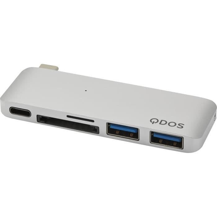 QDOS PowerLink Mini USB-C 5-in1 hub - sølv