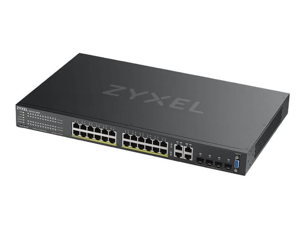 Zyxel GS2220-28HP - Switch - Administrator - 24 x 10/100/1000 (PoE+) + 4 x combo Gigabit SFP - monterbar på stativ - PoE+ (375 W) Sort