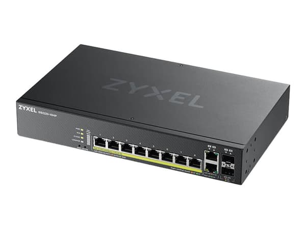 Zyxel GS2220-10HP-EU0101F, Hallittu, L2, Gigabit Ethernet (10/100/1000), Power over Ethernet -tuki, Telineasennus musta