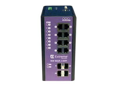 Extreme Networks ExtremeSwitching Industrial Ethernet Switches ISW 8GBP,4-SFP - Switch - Styrt - 8 x 10/100/1000 (PoE+) + 4 x SFP - DIN-skinnemonterb Sort, Lilac
