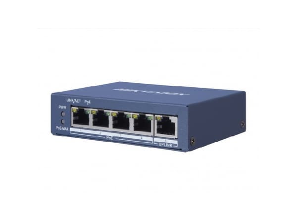 Hikvision Pro Series DS-3E0505HP-E - Switch - ikke-styrt - 3 x 10/100/1000 (PoE) + 1 x 10/100/1000 (Hi-PoE) + 1 x 10/100/1000 - stasjonær - High PoE