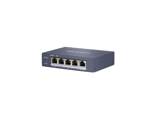 Hikvision Pro Series DS-3E0505HP-E - Switch - ikke-styrt - 3 x 10/100/1000 (PoE) + 1 x 10/100/1000 (Hi-PoE) + 1 x 10/100/1000 - stasjonær - High PoE