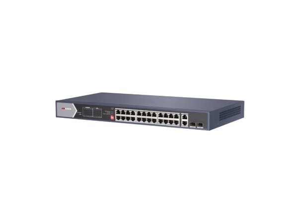 Hikvision Pro Series DS-3E0528HP-E - Switch - ikke-styrt - 20 x 10/100/1000 (PoE) + 4 x 10/100/1000 (Hi-PoE) + 2 x 10/100/1000 + 2 x Gigabit SFP - ra