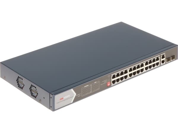 Hikvision Pro Series DS-3E0528HP-E - Switch - ikke-styrt - 20 x 10/100/1000 (PoE) + 4 x 10/100/1000 (Hi-PoE) + 2 x 10/100/1000 + 2 x Gigabit SFP - ra