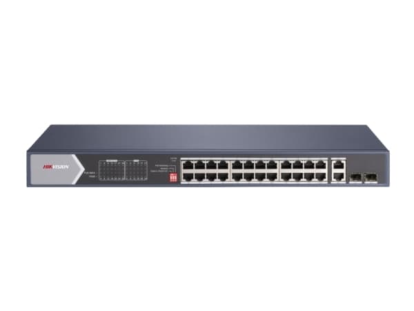 Hikvision Pro Series DS-3E0528HP-E - Switch - ikke-styrt - 20 x 10/100/1000 (PoE) + 4 x 10/100/1000 (Hi-PoE) + 2 x 10/100/1000 + 2 x Gigabit SFP - ra