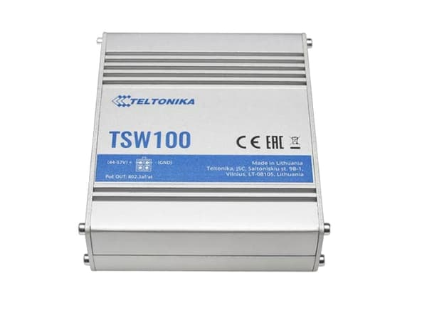 Teltonika TSW100 - Switch - ohanterad - 5 x 10/100/1000 (1 PoE) - skrivbordsmodell - PoE (120 W) - likström