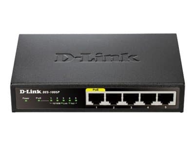 D-Link DES-1005P/E nätverksswitchar Ohanterad L2 Fast Ethernet (10/100) Strömförsörjning via Ethernet (PoE) stöd Svart