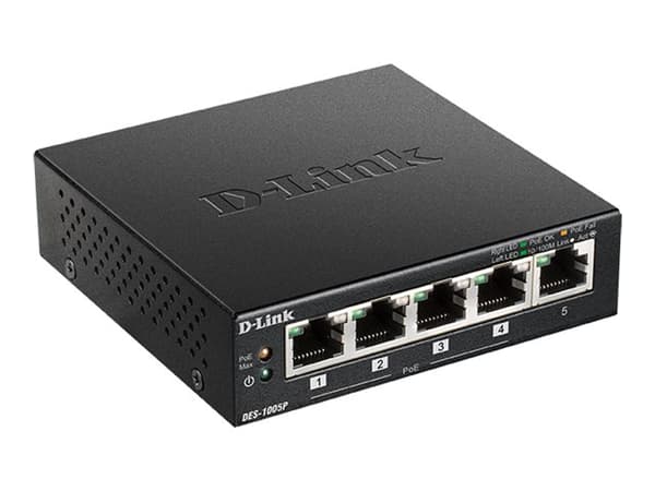 D-Link DES-1005P/E nätverksswitchar Ohanterad L2 Fast Ethernet (10/100) Strömförsörjning via Ethernet (PoE) stöd Svart Svart