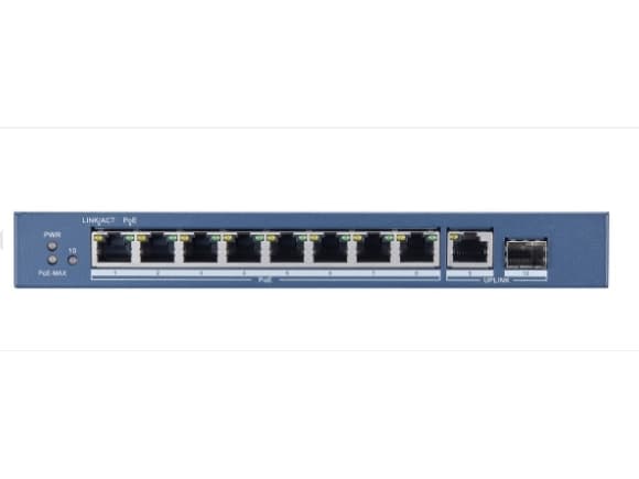 Hikvision Value Series DS-3E0510P-E/M - Switch - ikke-styrt - 8 x 10/100/1000 (PoE+) + 1 x 10/100/1000 (opplink) + 1 x Gigabit SFP (opplink) - stasjo