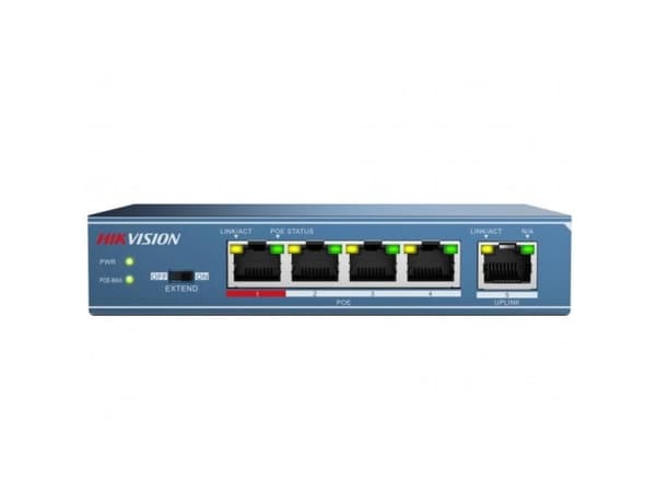 Hikvision Value Series DS-3E0105P-E/M - Switch - ikke-styrt - 4 x 10/100 (PoE+) + 1 x 10/100 (opplink) - stasjonær - PoE+ (35 W) - DC-strøm