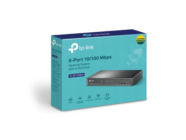 TP-Link TL-SF1008LP, Ohanterad, Fast Ethernet (10/100), Full duplex, Strömförsörjning via Ethernet (PoE) stöd, Monteringsbar på väggen