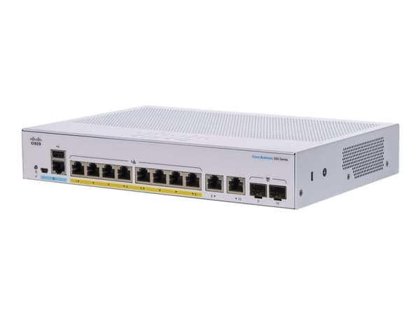 Cisco Business 350 Series CBS350-8P-E-2G - Switch - L3 - Administrerad - 8 x 10/100/1000 (PoE+) + 2 x kombinations-SFP - rackmonterbar - PoE+ (67 W)