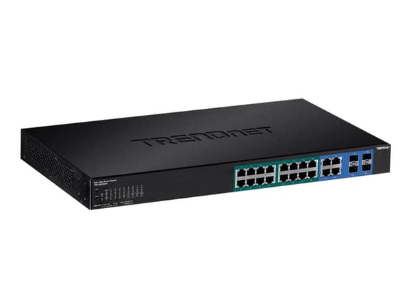 TRENDnet TPE 1620WSF - Switch - L2+ - smart - 16 x 10/100/1000 (PoE+) + 4 x delt Gigabit SFP - rackmonterbar - PoE+ (370 W) - TAA-samsvar Sort