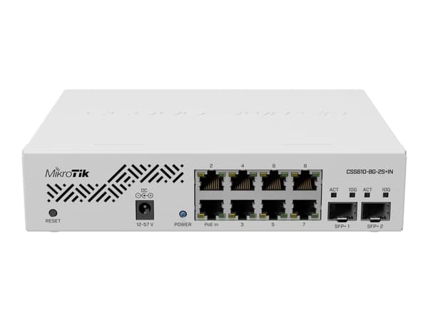 MikroTik Cloud Smart Switch CSS610-8G-2S+IN - Switch - smart - 8 x 10/100/1000 + 2 x 10 Gigabit SFP+ - rackmonterbar, skrivbordsmodell - Passiv PoE -
