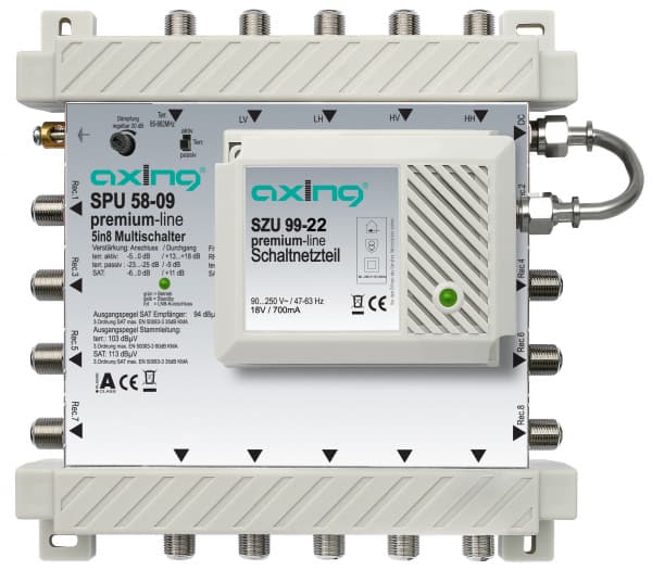 Axing SPU 58-09, 5 innganger, 8 utganger, 950 - 2400 MHz, 85 - 862 MHz, IP20, F