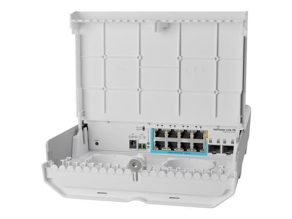 MikroTik netPower Lite 7R - Switch - 7 x 10/100/1000 (passiv/omvänd PoE) + 1 x 10/100/1000 (PoE ut) + 2 x 10 Gigabit SFP+ - takmonterbar, pålmonterba