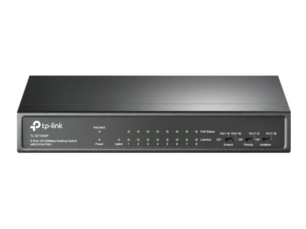 TP-Link TL-SF1009P - Switch - ohanterad - 8 x 10/100 (PoE+) + 1 x 10/100 - skrivbordsmodell - PoE+ (65 W)