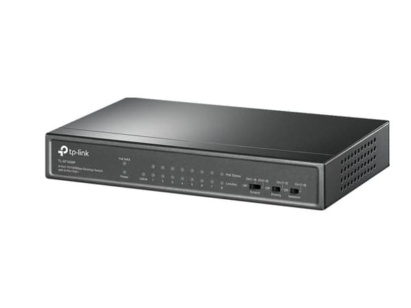 TP-Link TL-SF1009P - Switch - ohanterad - 8 x 10/100 (PoE+) + 1 x 10/100 - skrivbordsmodell - PoE+ (65 W) Svart