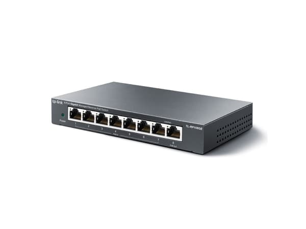 TP-Link TL-RP108GE - Switch - Administrerad - 7 x 10/100/1000 (PoE in) + 1 x 10/100/1000 (PoE ut) - skrivbordsmodell - Reverse PoE