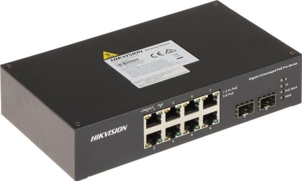 Hikvision Pro Series DS-3T0510HP-E/HS - Switch - ohanterad - 2 x 10/100/1000 (High PoE) + 6 x 10/100/1000 (PoE) + 2 x Gigabit SFP - skrivbordsmodell
