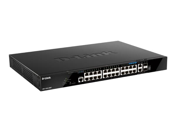 D-Link DGS 1520-28MP - Switch - L3 - smart - 20 x 10/100/1000 (PoE+) + 4 x 2.5G (PoE+) + 2 x 10 Gigabit Ethernet + 2 x 10 Gigabit SFP+ - rackmonterba Sort