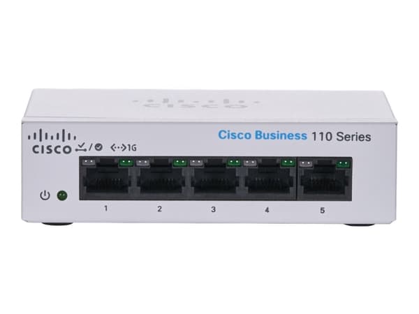 Cisco Business 110 Series 110-5T-D - Switch - ohanterad - 5 x 10/100/1000 - rackmonterbar, skrivbordsmodell, väggmonterbar - Likström